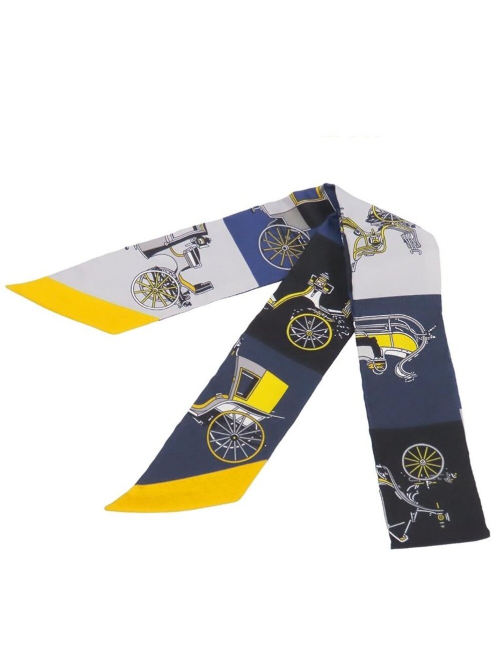 Hermes Twilly Marine Grease Gold Silk Voitures Exquises Exquisite Carriage Scarf - Picture 1 of 8